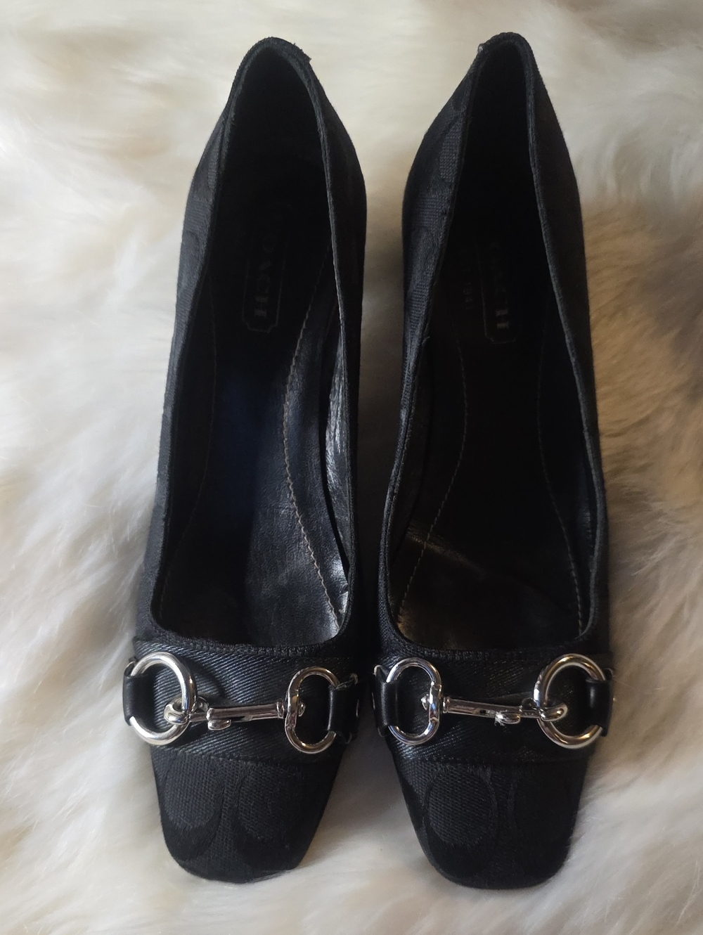 Coach Black Signiture and Fabric Pumps with Silver Horsebit